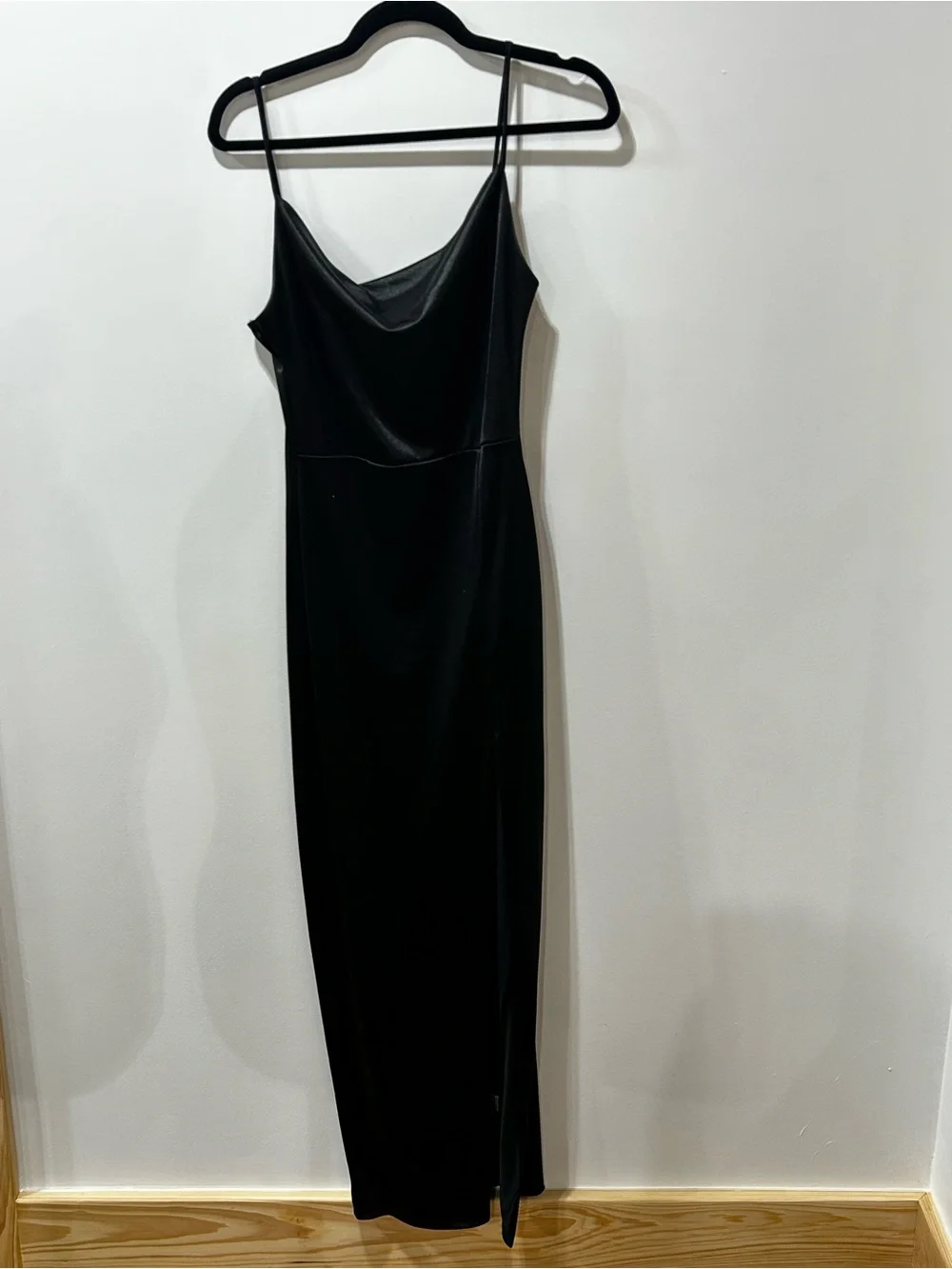 Vibe Black Satin Cowl Neck Slip Maxi Dress